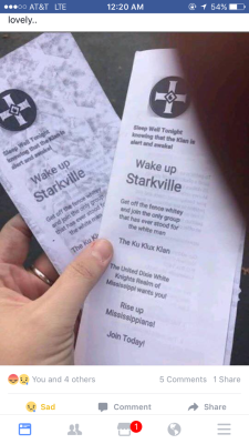 coastmodernist:  coastmodernist:  The Klu Klux Klan recruitment pamphlets were being distributed on Mississippi State University’s campus yesterday. @msstate what do you know about this?   This is unacceptable. If you don’t want the KKK recruiting