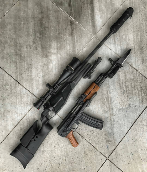 tacticalsquad:from @madisonarmsFun pair… (Sig R93 Blaser LRS2 w/ AAC, Norinco AK 84-S)
