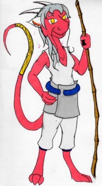 A dragonborn monk with a bamboo staff, ready for adventure!Posted using PostyBirb #dragonborn#dragon#female#monk#anthropomorphic#fantasy#D&D#furry#scalie#eastern dragon