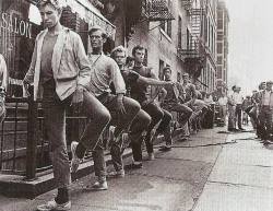 exguyparis:  West Side Story cast warming up on West 68th St. in New York City, 1961