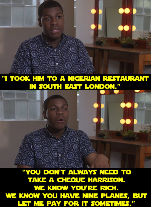 lordmoonstuff: pocketfulofgeek:  buzzfeeduk:  John Boyega Is Enjoying Being In “Star Wars” So Damn M