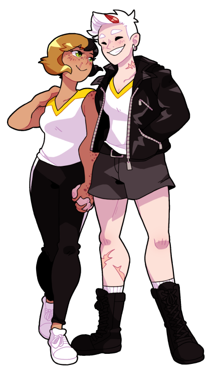 A catgirl and her disreputable lesbian crush! Humanised versions of a couple of @jackiecatart OCs. (