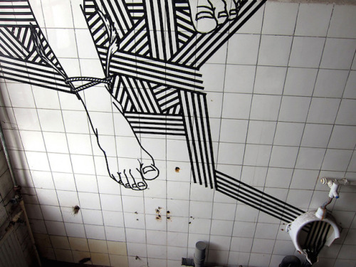 culturenlifestyle:  Masking Tape Street ArtAustralian street artist Buff Diss based in Melbourn, creates art with masking tape. via fubiz.net