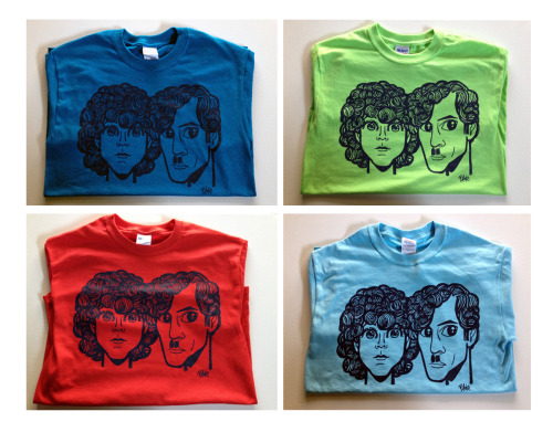 blakechamberlain:
“ The #1 shirt in heaven is back - and more colorful than ever! Now is the perfect time to own Blake Chamberlain’s original illustration of Ron and Russell Mael from the band Sparks, screen printed in dark navy on high quality...