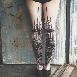 mymodernmet:  Thieves of Tower’s Stunning Diptych Tattoos Form Landscapes Across the Backs of Legs