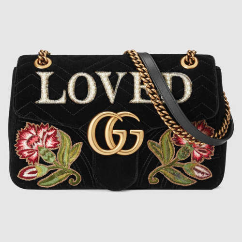 yslgirl:Gucci Marmont embroidered velvet shoulder bag $2,700