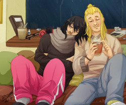 sketchyziedrak:Hizashi humming on rainy days with Aizawa falling asleep next to him is a big mood.