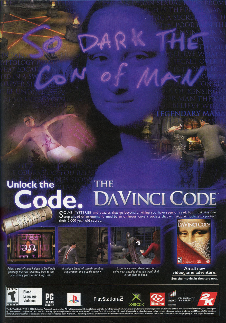 ‘The Da Vinci Code’[PC / PS2 / XBOX] [USA] [MAGAZINE] [2006]
• Electronic Gaming Monthly, July 2006 (#205)
• via personal collection