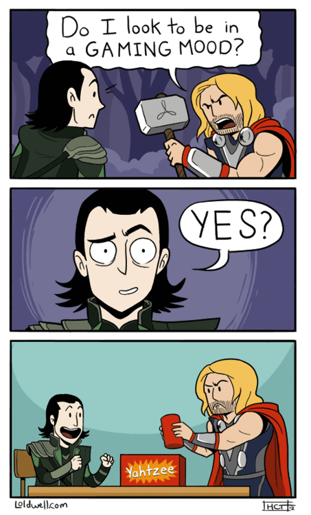 mister-stark-sir:When it’s family game night and Thor seems to be in a gaming moodCredit: HCT2 and L