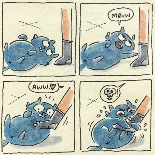 catsbeaversandducks:  “I try to capture all the little fun moments that happen when living with cats. All my little cat comics are done on 4 by 4 post-it notes! My fluffy friends are always a great source of inspiration and entertainment. And best