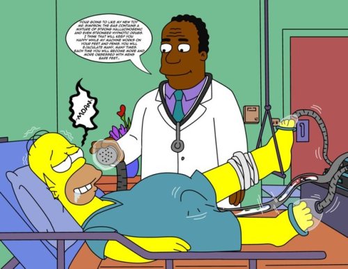 Dr Hibbert takes the opportunity to medicate and “test” a patient with his new machine&h