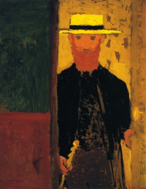 Self Portrait with Cane and Straw Hat - Edouard Vuillard c.1891 Post- impressionism