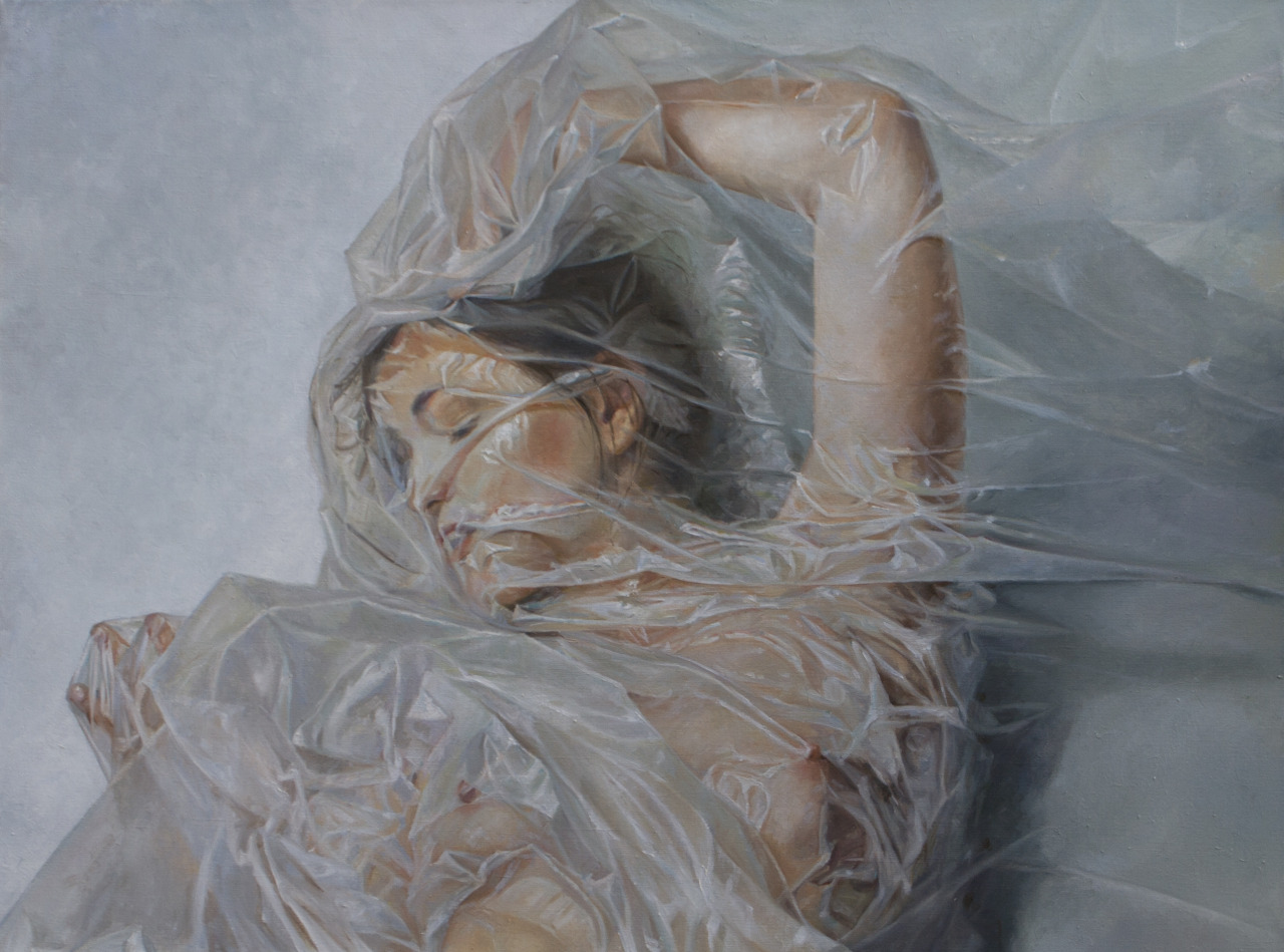 murcko-the-artist:  Plastic Cocoon. Oil Painting by Bill Murcko. © 2013 Bill Murcko