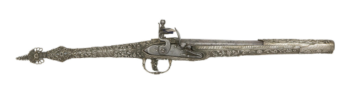 A silver mounted flintlock souliot pistol originating from the Balkans, 19th century.