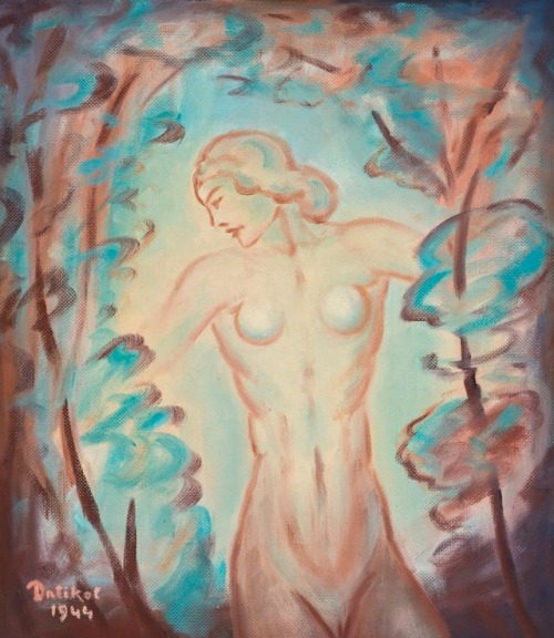 artofrestraint:František DrtikolFemale nude among trees, 1944