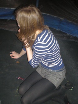 tightsobsession:  Sporting tights while jumping on a trampoline. 