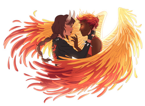 revvetha: sapphonics: figayda is real [ID: Digital art of Fig and Ayda from Fantasy High against a w