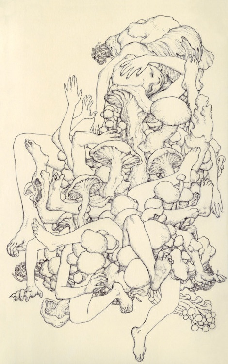 mister-nobody:jamesjeanart: Fungi V. Ink on Paper, 5 x 8”, 2013.