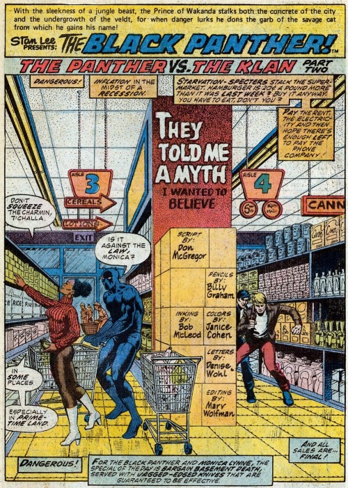 superheroesincolor:Jungle Action Vol 2 #20 (1976) //  Marvel Comics Black Panther (T'Challa) and Mon