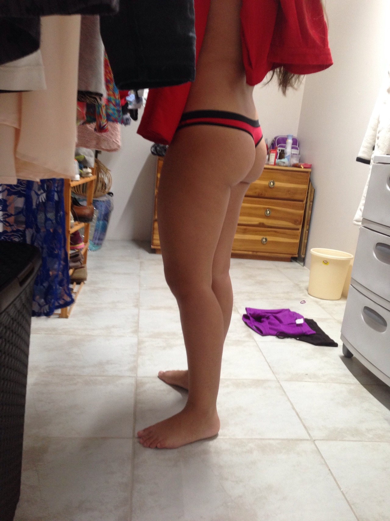latinloveanddesire:  Her ass. Today at morning.. Sexy red thong for working