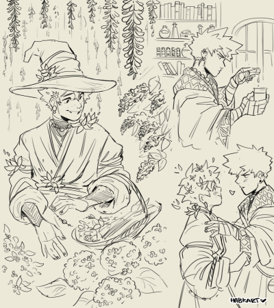 bkdk witch au !
Deku specializes in botanical and medicinal magic, tends to gardens that never seem to be out of bloom, gathers all sorts of plants, fungi, and such and Bakugou’s a talented potion maker and alchemist. Together, they run a little shop...
