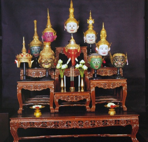 Altar with sacred Khon Masks, Thailand