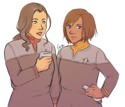 avatarsymbolism: yinza: Starfleet Captain Asami Sato and her Chief of Security Korra being all prote