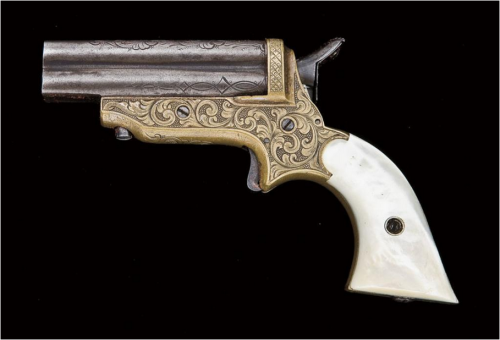 Engraved and pearl handled Sharps Model 2C four barrel derringer, circa 1860′s.