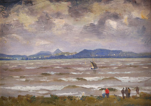 At Balaton Lake  -   Katona Nandor Ferdinand, 1900Hungarian, 1864–1932 Oil on cardboard,23 x 32 cm