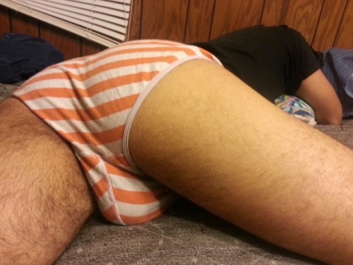 buttinyourface:  NEW SUBMISSION! Kik me @ theinyourfaceblog to submit Okay, not only are those orange and white striped briefs adorable, but OMG they perfectly frame this guy’s cute hairy bubble butt. I’m so jealous of the guy who gets to play with