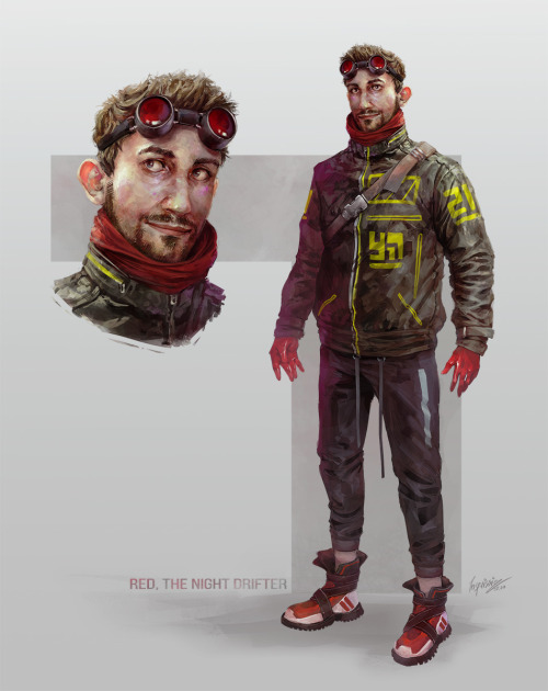 a character concept piece for ‘Red, the night drifter’. A loiterer and self proclaimed g