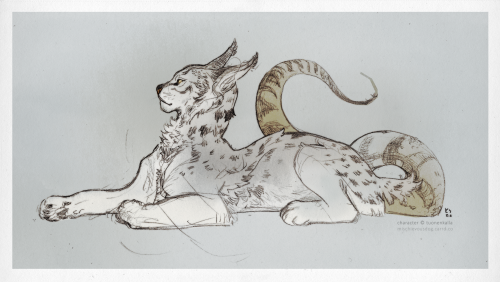 Sketch for my friend @tuonenkallart depicting their viper lynx character, Kalla.