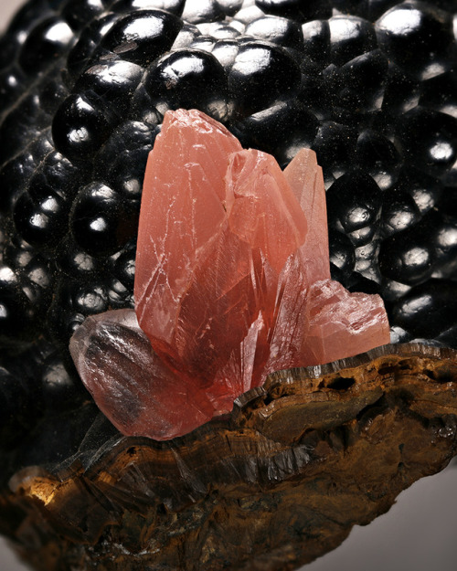 Rhodochrosite on Goethite - Wolf Mine, Herdorf, Siegerland, Rhineland-Palatinate, Germany