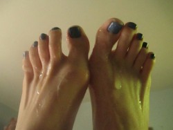 mystified-sin:  You know its gonna be a good day when it starts with cum covered feet :)