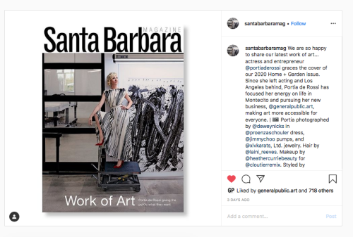 2020 Santa Barbara Magazine | Portia de Rossi (General Public Art)“We are so happy to share our late