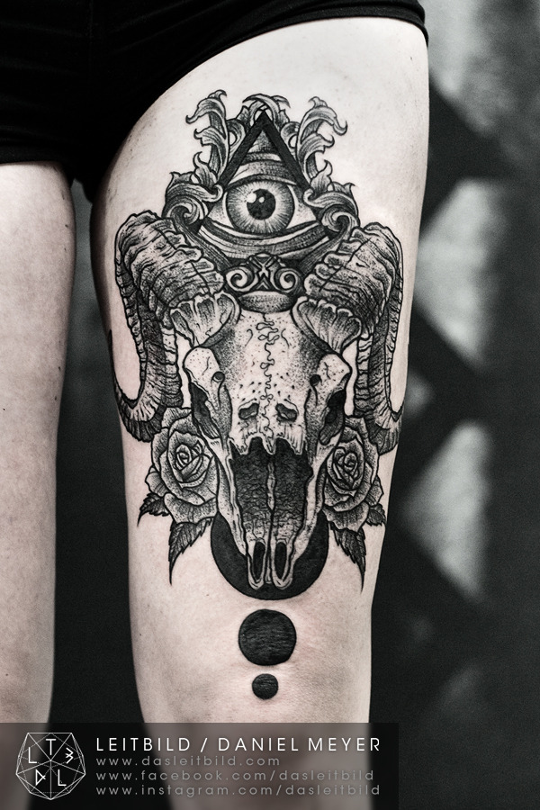 goat head skull tattoo