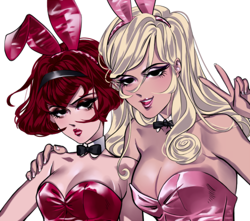 i have no excuse lol i just wanted 2 draw them in playboy bunny costumes :3c the vintage ones in par