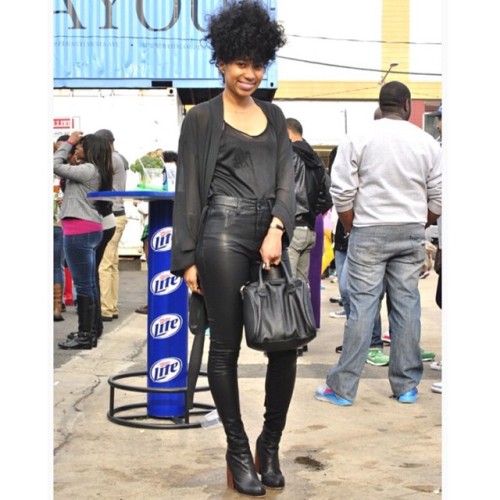 Maya in #allblackeverything 2013 #BCFest #2frochicks #Naturalhair #Allblack #curls #Leather #Instapi