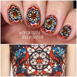 wondrouslypolished:  Fashion inspired nails - stained glass print dress by Alexander McQueen