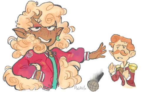 pwxul: i love her [image: two drawings of Lup and Davenport. Lup stand in the foreground. She has li