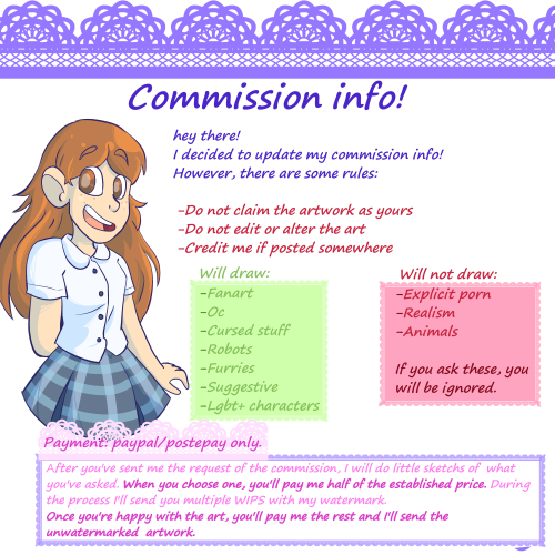 hey there! I just updated my commission info!If you want to work with me, just DM me or send an emai