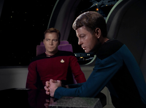 ensign-frodo:geiszlerandgaila:Star Trek TOS characters in TNG uniformsSource [1 2]Via [1 2]THIS MAKE