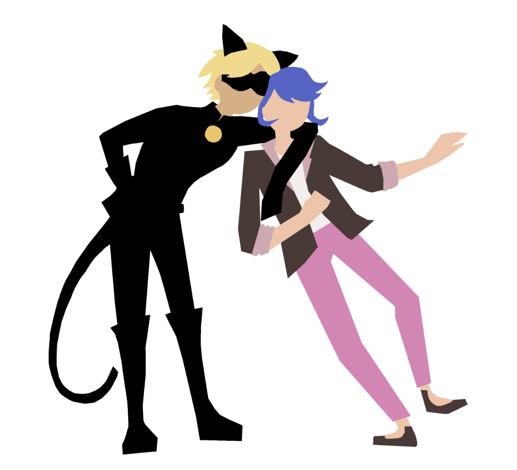 It’s been ages since I’ve watched this show but I still love these dorks [ID: a line-less illustration of Chat Noir 