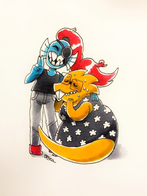 pseudonymjones:  Undyne & Alphys  I wanted to draw these two for Valentimes but I didn’t get the chance!!! So, enjoy this cute couple I drew for no good reason! 