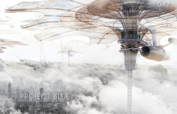 prostheticknowledge:  Project Blue Architecture concept where tall flower-like umbrellas absorb particles found in air pollution and convert them into green energy.  China’s explosive economy has left the world in awe but the country is paying a big