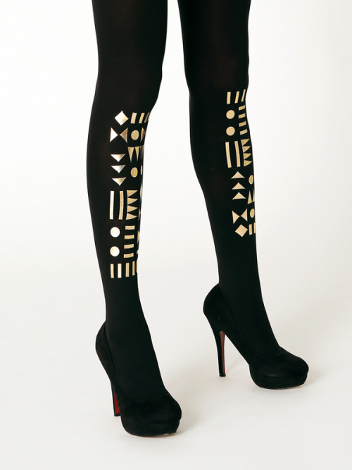 Virivee Geometric tightsSuperb quality tights with gold geometric pattern.webshop - instagram - etsy