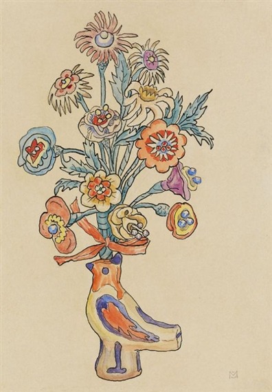 artist-munter:Blumenblatt - Vogelvase, 1940, Gabriele Munter