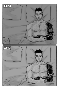 vic-draws-sometimes:Sleeping habits Sam is obviously an early bird “there’s no such thing as early, you’re either on time or late” Bucky was always woken up by Steve, the military, hydra, nightmares, kids playing… the dude sleeps as much