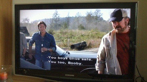 right-in-the-destiel: so I was watching supernatural with the subtitles on and then.. You too, Booby