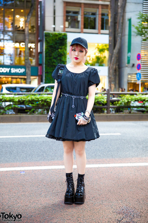 Lisa13 - guitarist of the Japanese rock band Moth in Lilac - on the street in Harajuku wearing an Ea